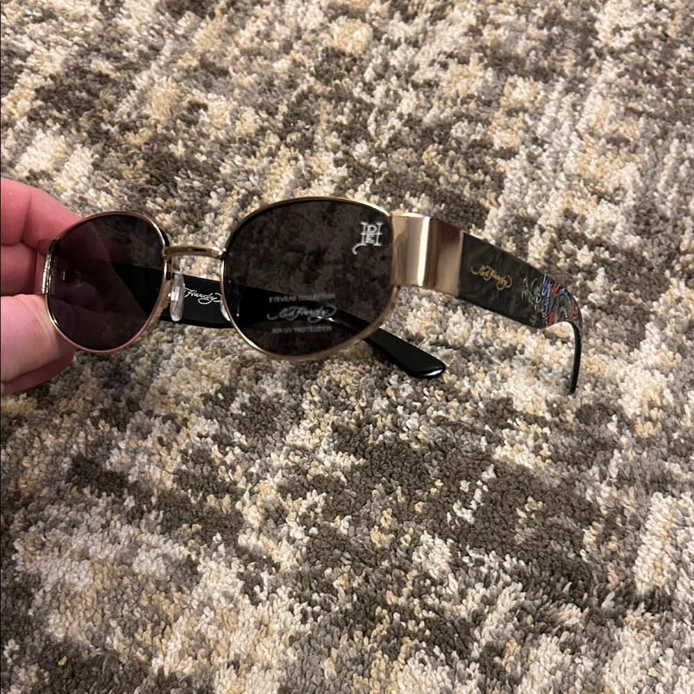New Ed Hardy Gold Frame Sunglasses with Black Lenses